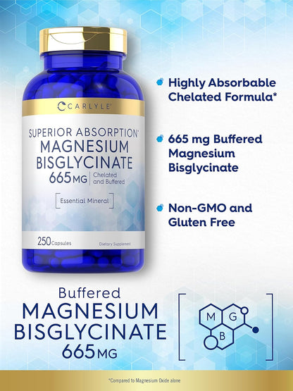 Bisglicinato de magnesio quelado 665mg 250 cápsulas