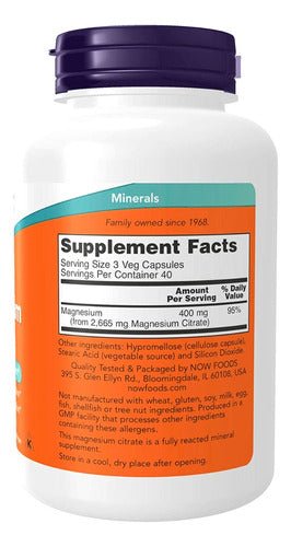 CITRATO DE MAGNESIO NOW 400 MG SOPORTE SISTEMA NERVIOSO